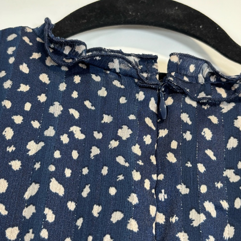 Apricot Navy Blue Ruffle V-Neck Tiered Mini Dress Romantic Cottagecore US 4 - Picture 9 of 16